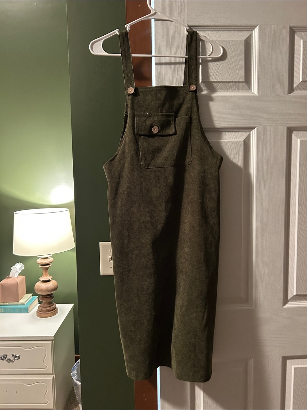 SHEIN Olive Green Corduroy Overall Dress Jumper
